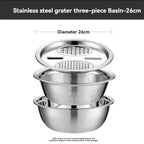 3PCS/1Set Vegetable Slicer, Stainless Steel Slicer, Potato Slicer, Vegetable Washing Basin, Drain Basket, Multifunctional