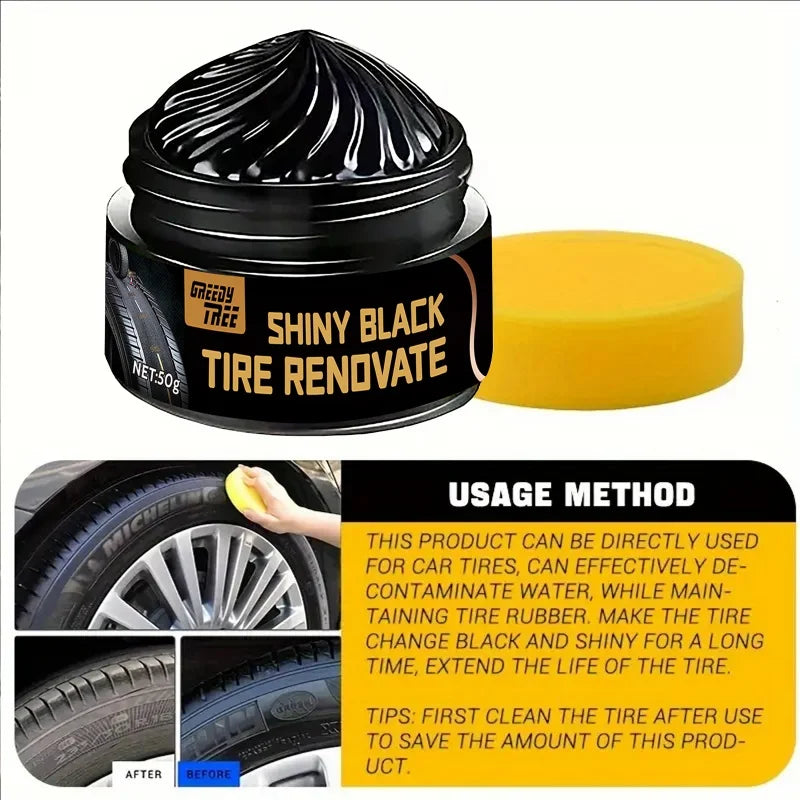 Professional Car Tire Shine Wax – 30-Day UV Protection & Waterproof Coating, Restores Black Finish & Prevents Cracking