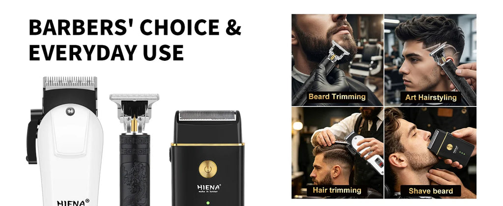 HIENA Professional Barber Kit Electric Hair Clipper Beard Shaver Detail Trimmer Cordless Rechargeable Titanium Blades for Home