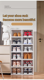 Foldable Clear Shoe Storage Organizer, Stackable Dustproof Thickened Sneaker, Shoe Box Rack Cabinet for Closet Dorm Apartment