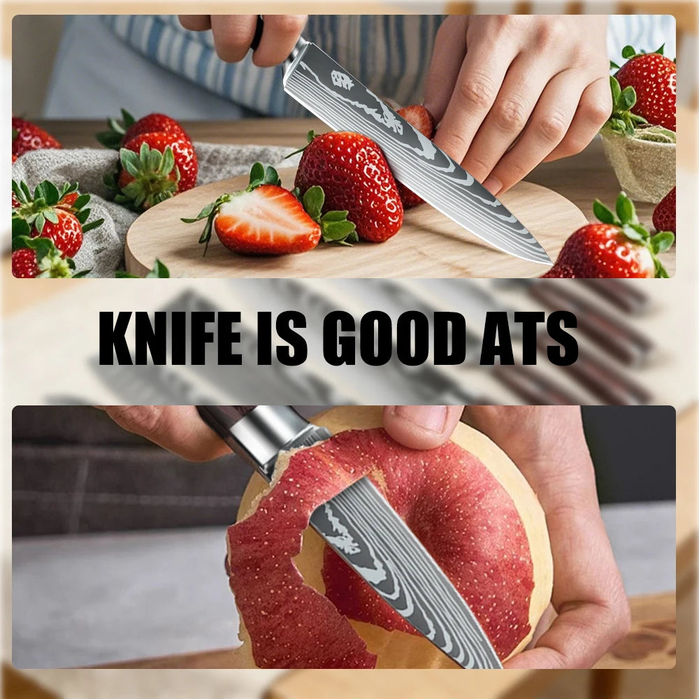 9 Types of Stainless Steel Kitchen Knife, Japanese Chef Knife, Meat Cleaver, Santoku, Bread, Boning, Slicing, Fruit Knife with Gift Box