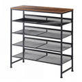 JHK 5-Tier Metal Shoe Storage Cabinet Free Standing Storage Organizer Holds 16-20 Pairs for Closet Shoe Storage Shelf with Adjustable Mesh Shelves and Wooden Top for Space Saving Cabinet Home