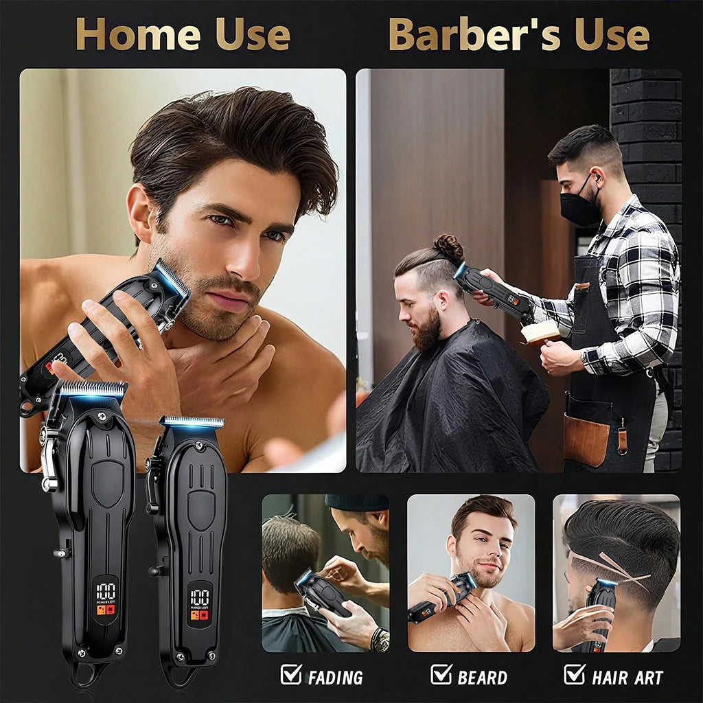 Professional Hair Clipper and Trimmer Set Rechargeable Electric Haircut Machine with LCD Display Barber Shears Grooming Kit for Men,Holiday Gift For Men