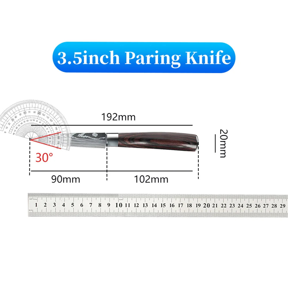 9 Types of Stainless Steel Kitchen Knife, Japanese Chef Knife, Meat Cleaver, Santoku, Bread, Boning, Slicing, Fruit Knife with Gift Box