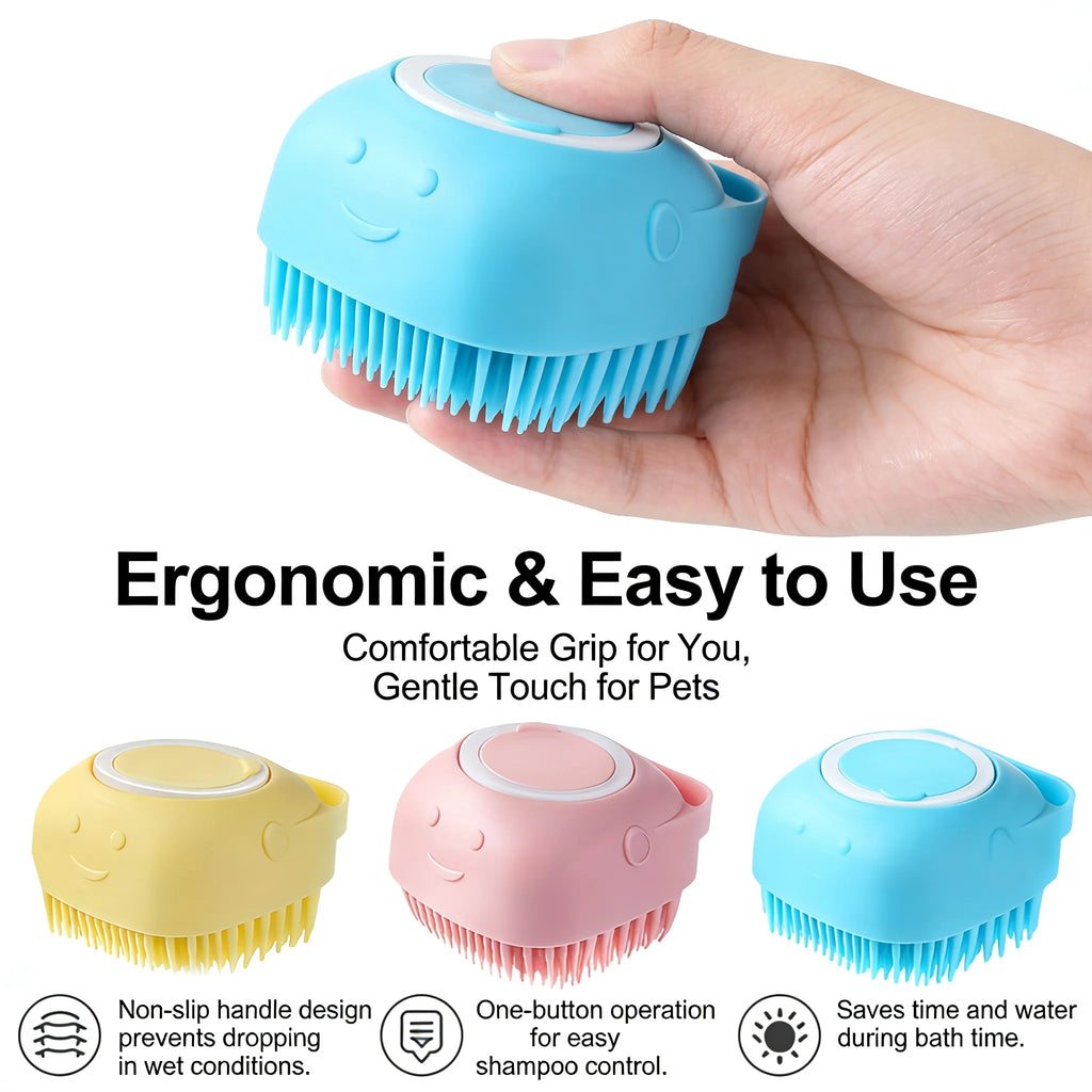 2-In-1 Pet Bath & Massage Brush With Shampoo Storage Silicone Dog Cat Grooming Tool For Puppy Kitten Sensitive Skin