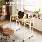 Compact 25" Folding Desk with Wheels Storage Shelf Foldable Computer Table for Small Spaces Home Office Dorm Sturdy Iron Frame Easy Assembly Natural Oak/White/Black