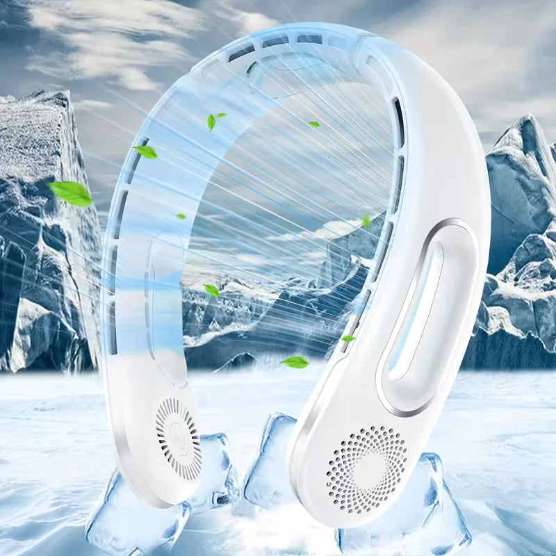 Portable Neck Fan, USB Rechargeable 360° Cooling Hands Free Bladeless, 4 Speeds 16H Battery, Wearable for Travel Office Outdoor