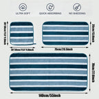 18pcs Luxury Bath Towels Set - Quick-Dry Highly Absorbent Plush Soft Coral Fleece-like Texture, Multi-Size Family Bathroom Towels with Hanging Loops (30x30cm, 70x140cm) for Home, Hotel & Spa - Navy & Striped Design, Durable &