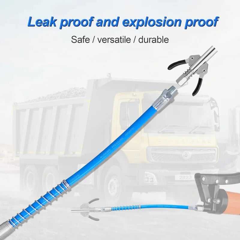 30cm10000PSI Heavy Duty Grease Gun Hose, 1/8 NPT Flexible Lubrication Extension Hose with Spring Protection for Auto Maintenance