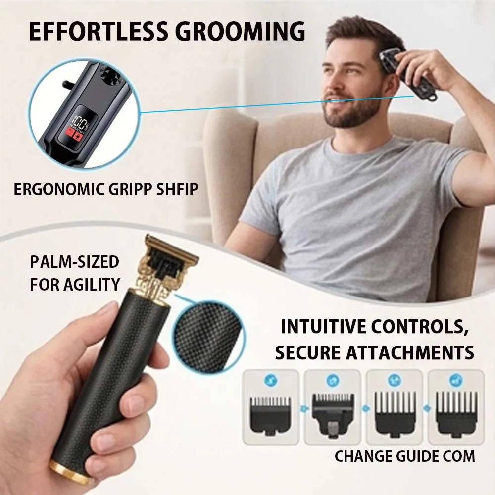 Professional Hair Clippers with LED Display, Cordless Rechargeable Trimmer & T-Blade Shaver for Men, Balding Grooming Kit