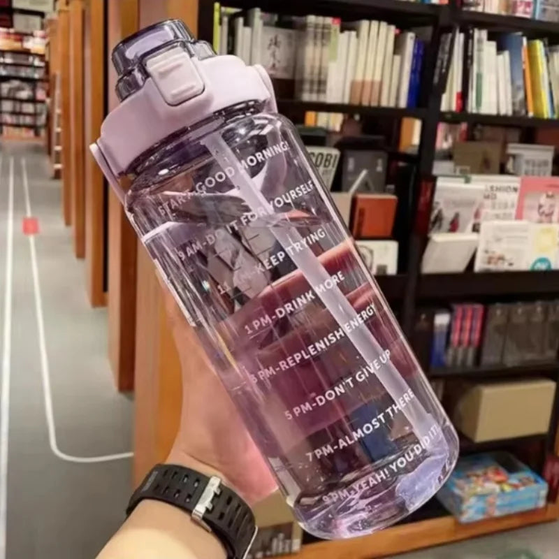 2 Liter Water Bottle with Straw Female Jug Girls Portable Travel bottles Fitness Bike Cup Summer Cold Water Jug with Time Marker