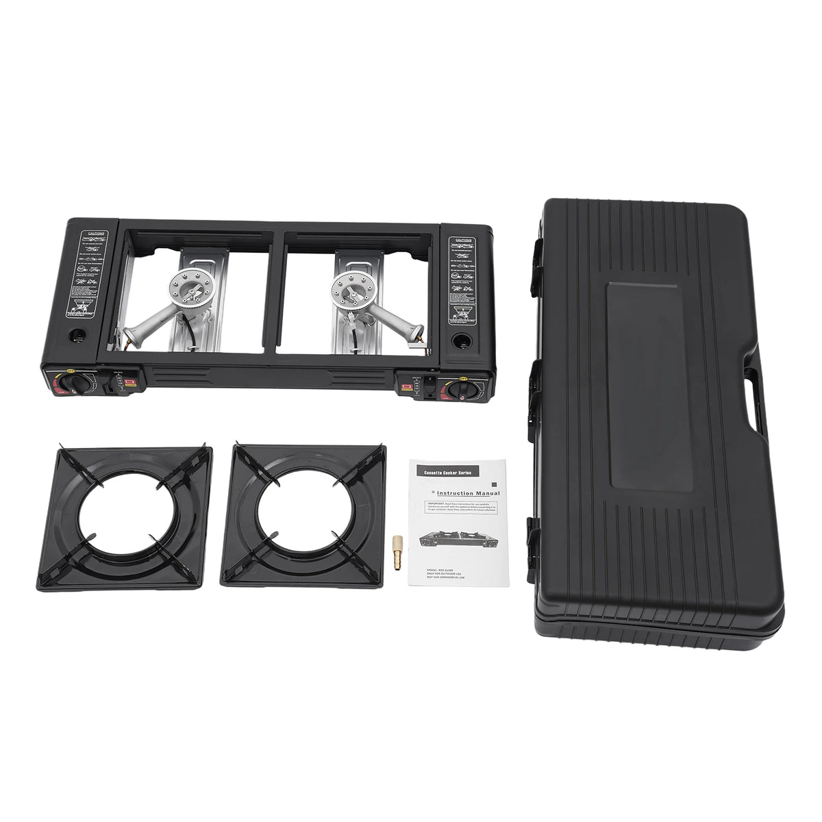 2 Burners Portable Camping Stove, 2.5KW Auto Ignition Butane/LPG Gas Stove w/Baking Tray+Carrying Case for RV Outdoor Picnic BBQ