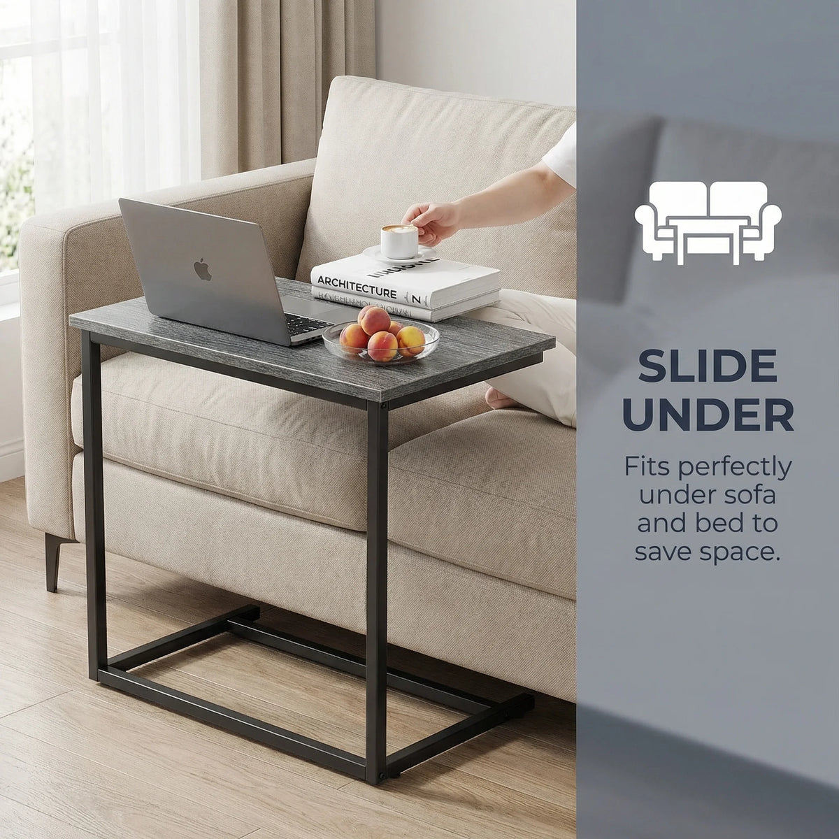 C Shaped End Table 27 Inches High, Side Table for Couch Slide Under, C Table Sofa Side End Table for Living Room
