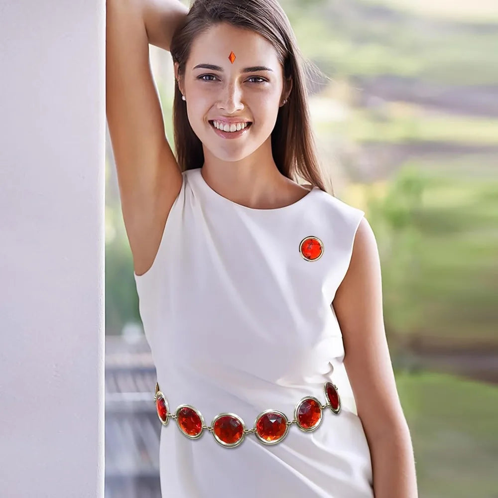 5 Pcs Women's Anime Cosplay Waist Belt Red Gems Belt Stone Chain for Halloween Costume Accessories