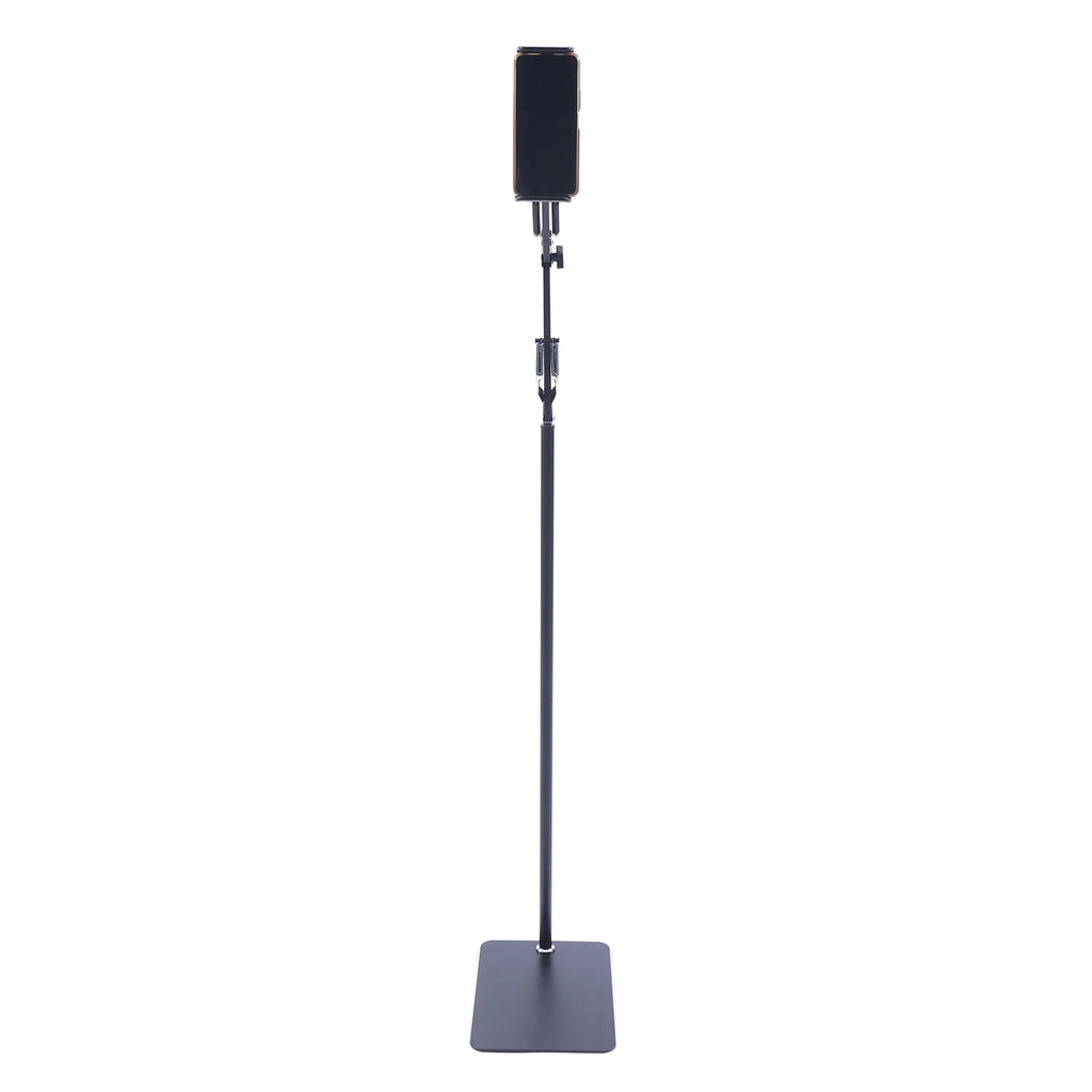 Tablet Floor Stand, 360° Swivel Adjustable Height & Angle, Heavy Duty Carbon Steel, Non-Slip Base, Portable & Foldable, Universal Holder for 12-18cm Phones & Tablets, for Home Office Kitchen Gym Bedroom, Easy Assembly