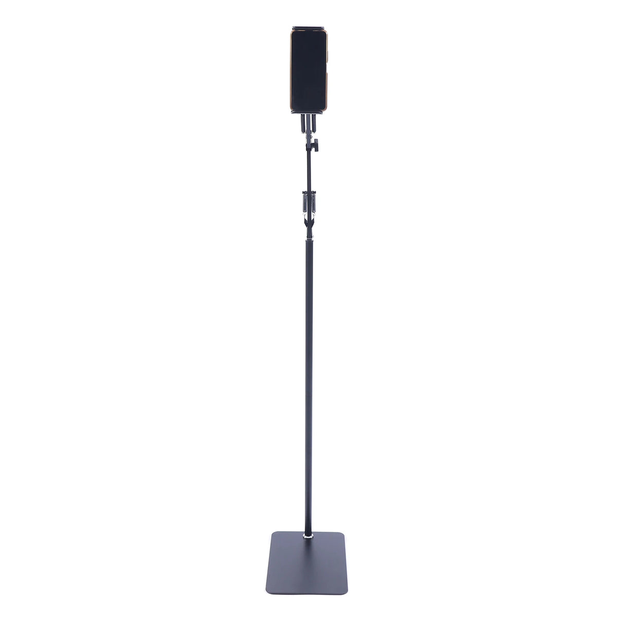 Tablet Floor Stand, 360° Swivel Adjustable Height & Angle, Heavy Duty Carbon Steel, Non-Slip Base, Portable & Foldable, Universal Holder for 12-18cm Phones & Tablets, for Home Office Kitchen Gym Bedroom, Easy Assembly