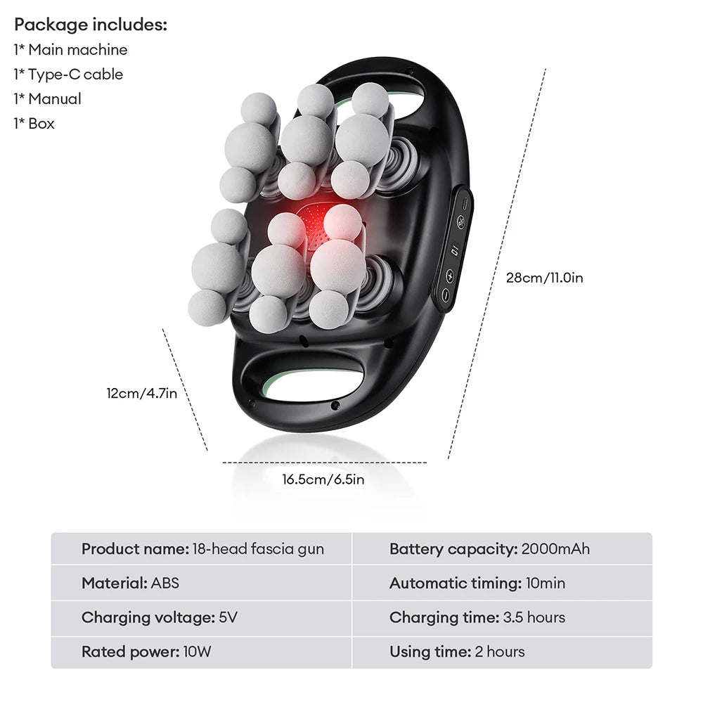 18-Head Fascia Gun High Frequency Vibration Deep Tissue Muscle Stimulate Muscle Fascia Body Massager Red Light Masajeador