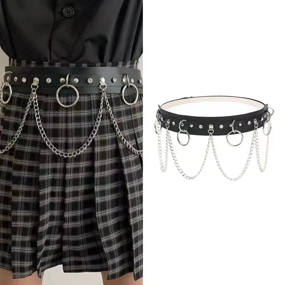 Witches vegan leather statement belt Moon Heart Circle chain belt goth rock Vintage Waistband For Women Girls