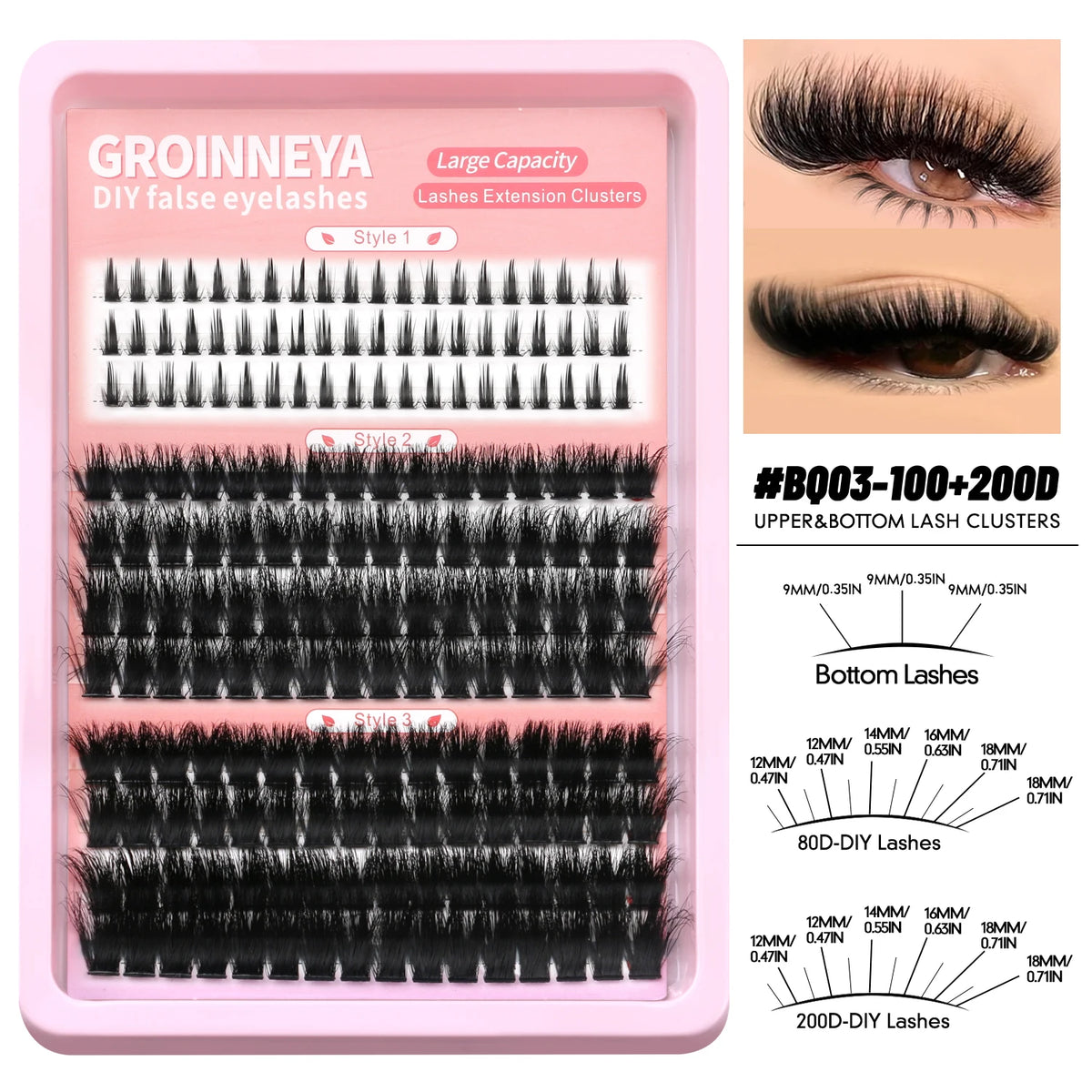 GROINNEYA Lashes Clusters Volume Lash Clusters with Spikes Lash Extension Kit Bottom Lashes Wispy Eyelashes DIY Lash Extension