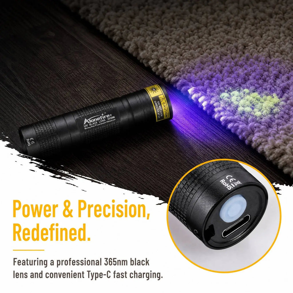Mini 365nm/395nm UV Flashlight Usb Rechargeable UV Glue Curing Torch Cat Dog Pets Urine Tinea Money Ore Scorpion Detection Light