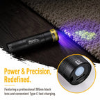 Mini 365nm/395nm UV Flashlight Usb Rechargeable UV Glue Curing Torch Cat Dog Pets Urine Tinea Money Ore Scorpion Detection Light