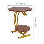 Clearance Sale 2-Tier Round End Table 55x55x60cm Gold Walnut with Storage Shelf Metal Frame Side Table with Hardware for Living Room Bedroom Office Home Decor