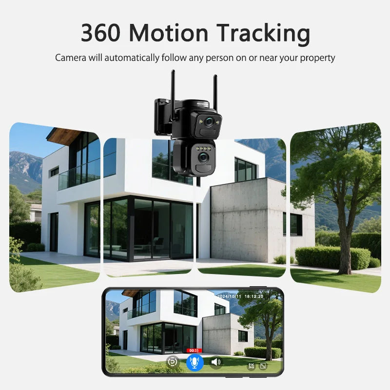SZSINOCAM Dual Lens Solar WiFi Camera Outdoor Security 24h Record Built in Battery Solar Panel Wireless Cam Alarm