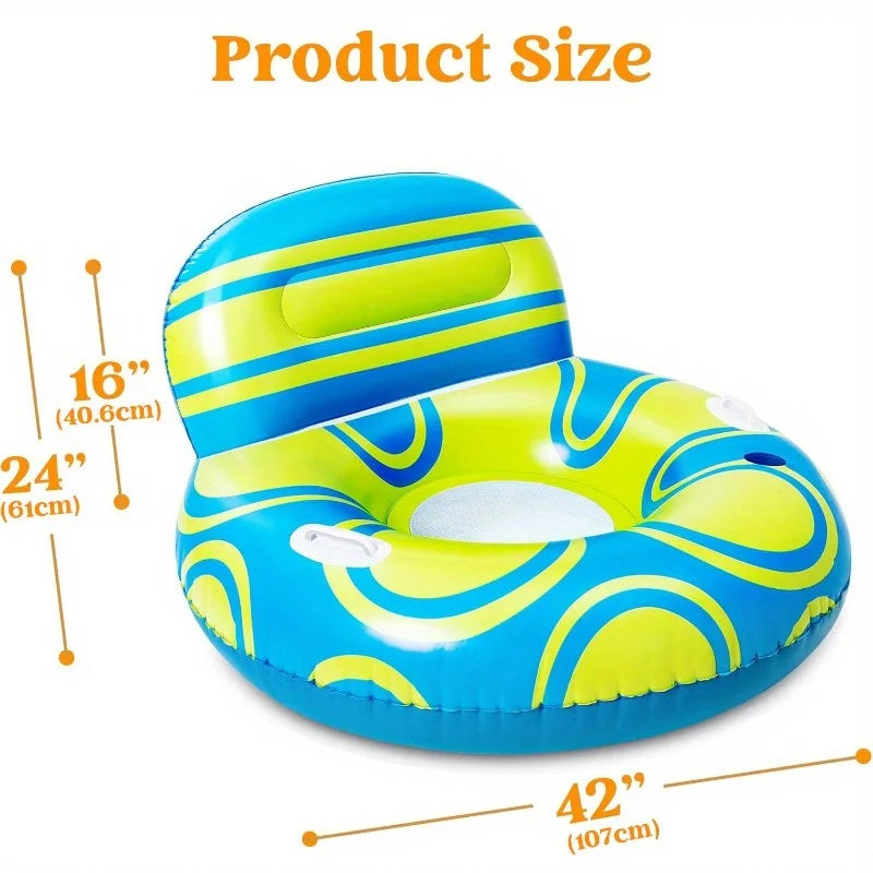 Joyfy Inflatable Pool Float Lounger River Tube Floating Chair Sofa with Big Backrest Handle Cup Holder Pool Summer Party Toys