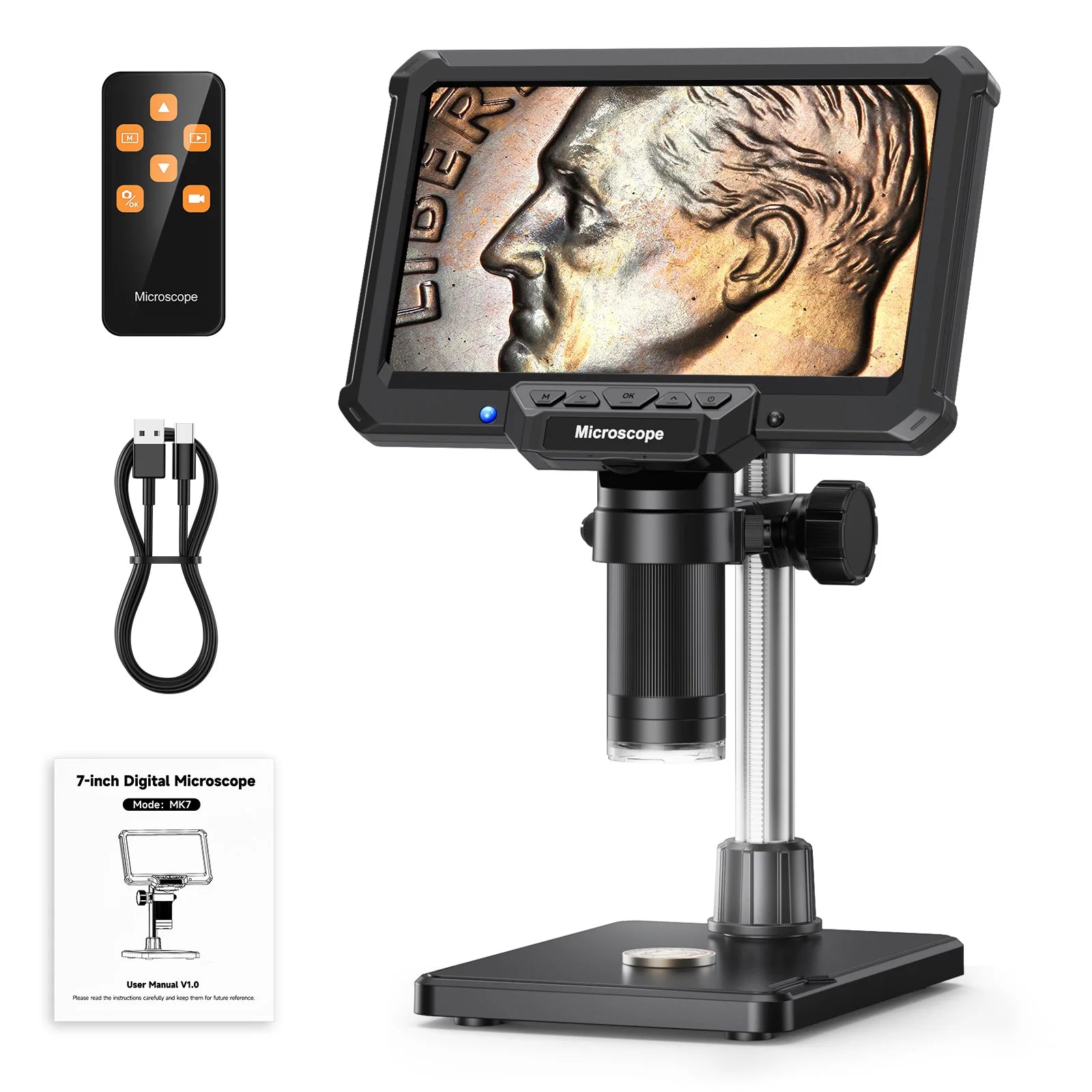 7inch Microscope 1200X 16MP HD Electronic Microscopes Camera Magnifier for Soldering Phone Repair Microscope, Coin, PCB, PC View