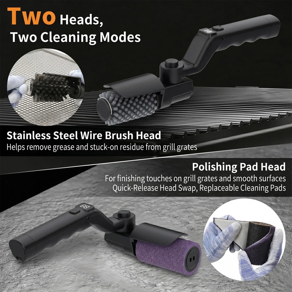 Electric BBQ Cleaning Brush, Rotating BBQ Cleaning Tool, 3 Speed Settings, 2600mAh, Suitable for Outdoor BBQ Grills, Steam BBQ Cleaning Brush Accessories