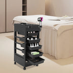 Salon Trolley Cart with Wheels and 5 Drawers, Multipurpose Beauty Cart, Hairdressing Rolling Cart for Barbershop Beauty Spa, Black