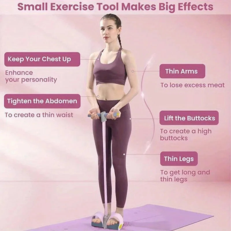 Pink 6-Tube Foot Pedal Resistance Band Space-Saving Figure Sculpting Tool Portable Home Fitness for Ab Core Back Shaping