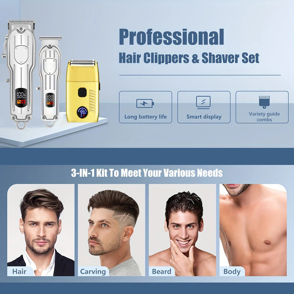 Hair Clippers Electric Razor Shavers for Men USB Rechargeable Clippers and Trimmer Beard Trimmer Barber Kit Professional Clipper