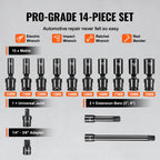 SucceBuy 360 Degree Swivel Impact Socket Set 3/8" Socket Set Deep Universal Metric 10-19mm 6 Point Cr-Mo Alloy Steel for Repair