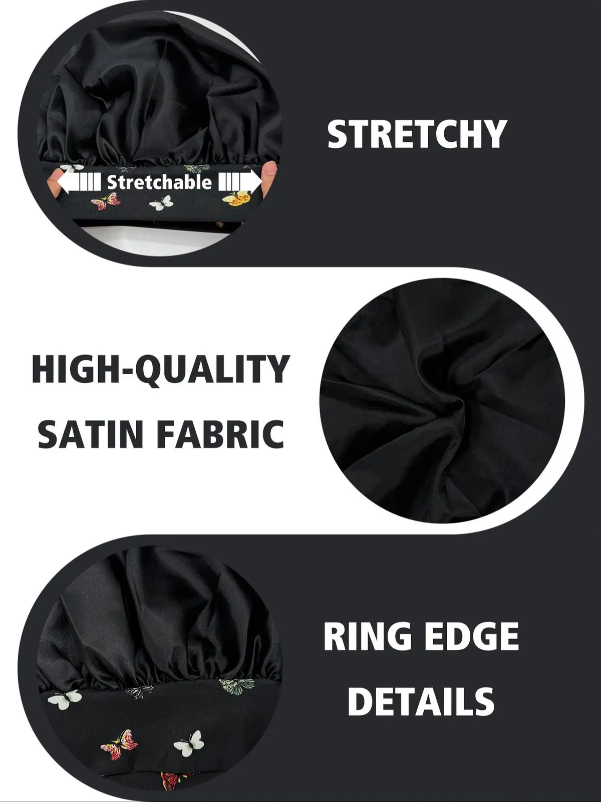 Women's Butterfly Design Silk Sleep Cap Wide-Tie Milk Bonnet Single Piece Hair Accessory