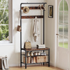 JHK 4-in-1 Coat Rack with Shoe Bench Entryway Bench with Shoe Storage Hooks Mudroom Storage Organizer with Shelves For Home