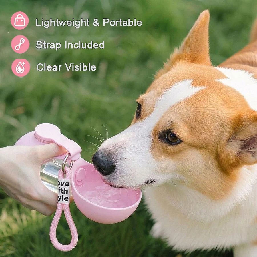 Portable Foldable Pet Water Bottle, Leak-Proof Outdoor Dog and Cat Drinking Bowl, with Lanyard and Hook, Compact, Pet Feeder