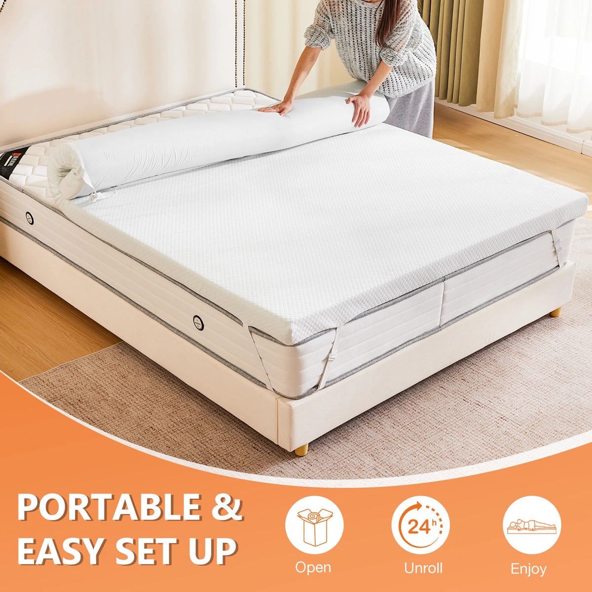JHK 4 Inch Gel Memory Foam Mattress Topper with Removable Cover Full Size Cooling Mattress Soft and Breathable Bed Topper