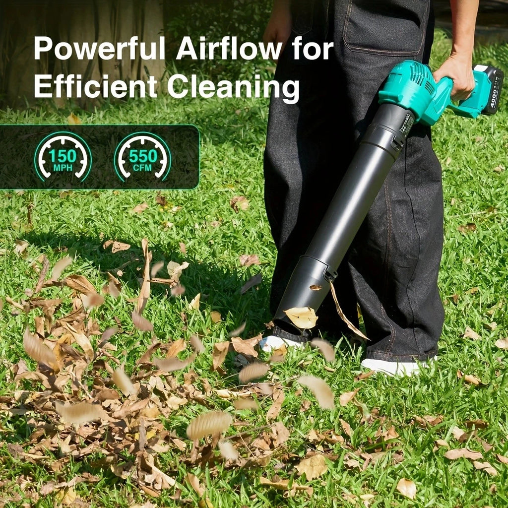 Taskstar Leaf Blower for Lawn 550CFM Electric Cordless Small Blower with Swivel Head, 2*4000mAh Battery & Charger 21V Airblower for Clean Car Patio Yard, Blowing Leaves / Dust Removal