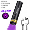 Mini 365nm/395nm UV Flashlight Usb Rechargeable UV Glue Curing Torch Cat Dog Pets Urine Tinea Money Ore Scorpion Detection Light