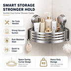 Shower Wall Storage Basket,Suction Mount No Drilling,Rustproof Aluminum, 4-Layer Protection,for Corner Space, Includes Towel Bar