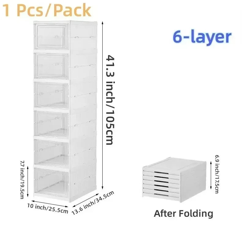 Foldable Clear Shoe Storage Organizer, Stackable Dustproof Thickened Sneaker, Shoe Box Rack Cabinet for Closet Dorm Apartment