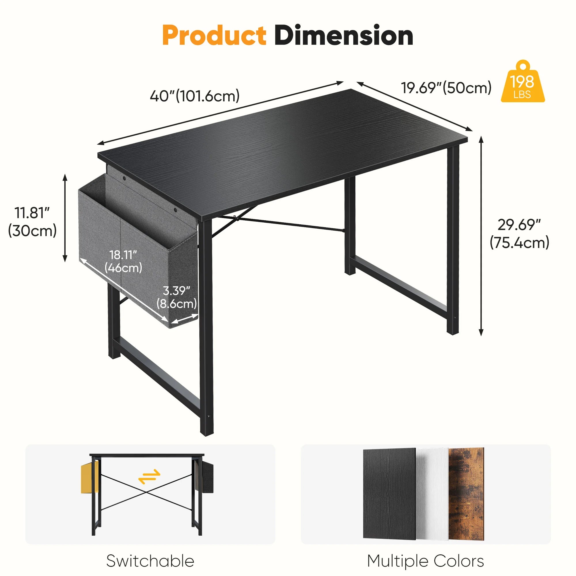 JHK 31IN to 55IN Computer Office Desk Writing Study Office Gaming Table with Storage Bag Metal Frame Wood Tabletop Easy Assembly