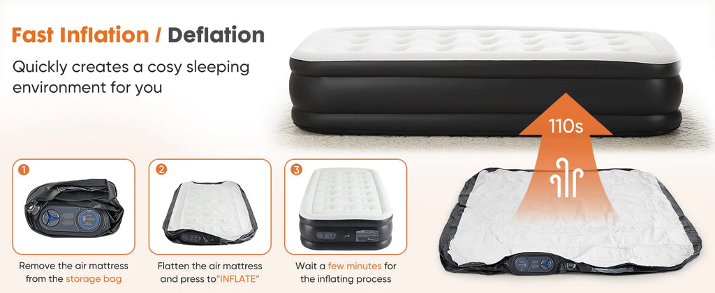 JHK Queen Twin Size Air Mattress Blow Up Double Height Non-Slip Bottom Weight Capacity 660 lbs Air Bed for Bed Home or Camping