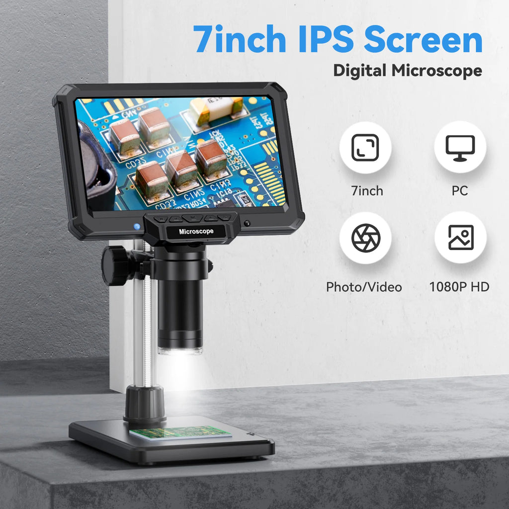 7inch Microscope 1200X 16MP HD Electronic Microscopes Camera Magnifier for Soldering Phone Repair Microscope, Coin, PCB, PC View