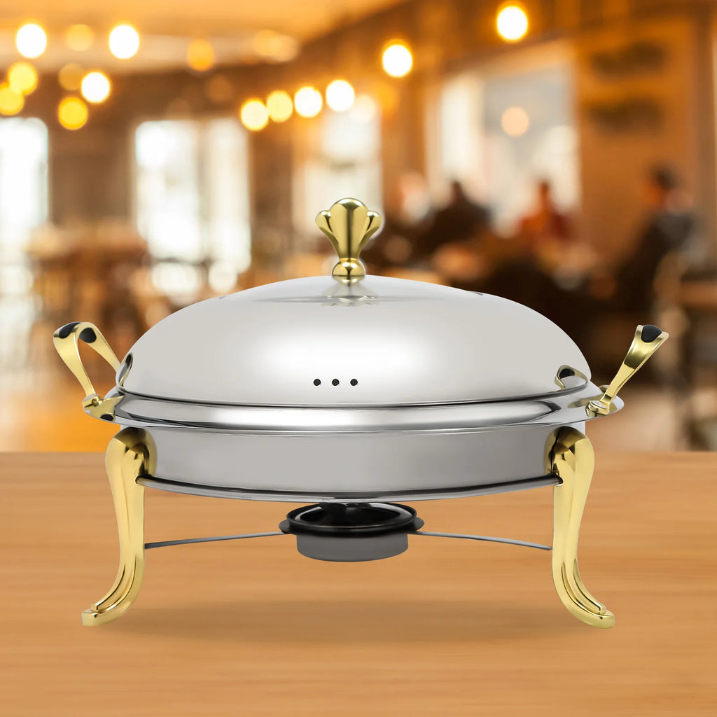 Round Gold Chafing Dish for Buffet 2.64QT Stainless Steel Food Warmer w/ Lid & Handle, Buffet Warmer Chafers  for Parties, Weddings, Catering