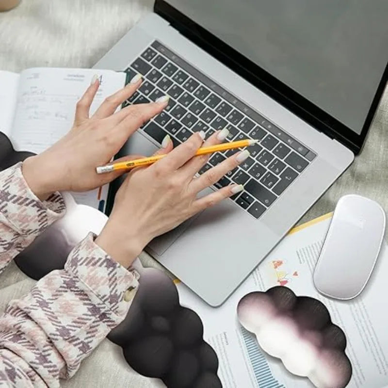 2 PCS Keyboard Cloud Wrist Rest, Memory Foam Keyboard Palm Rest with Non-Slip Base Ergonomic Keyboard Wrist for Pain Relief