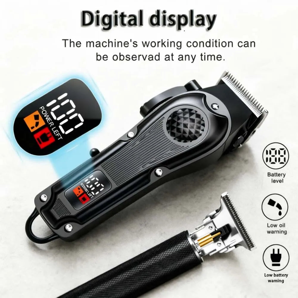 Professional Hair Clippers with LED Display, Cordless Rechargeable Trimmer & T-Blade Shaver for Men, Balding Grooming Kit