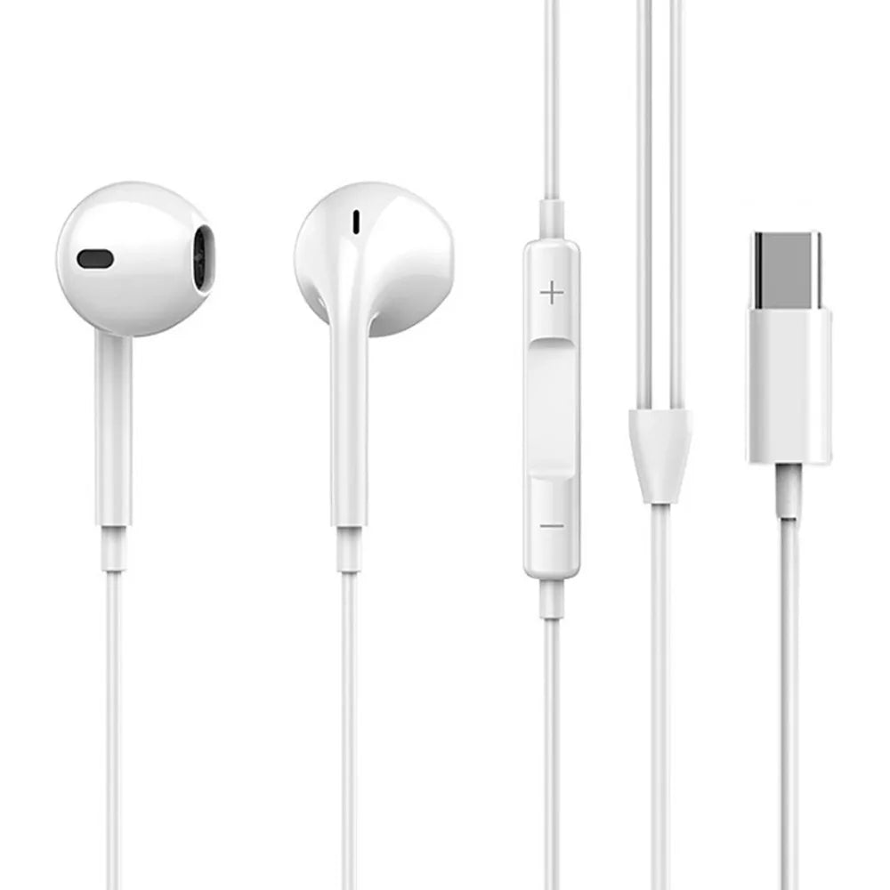 Wired Earphones, Portable Wired Earplugs with Microphone and Volume Control, Universal In-ear Headphones for Type C Devices