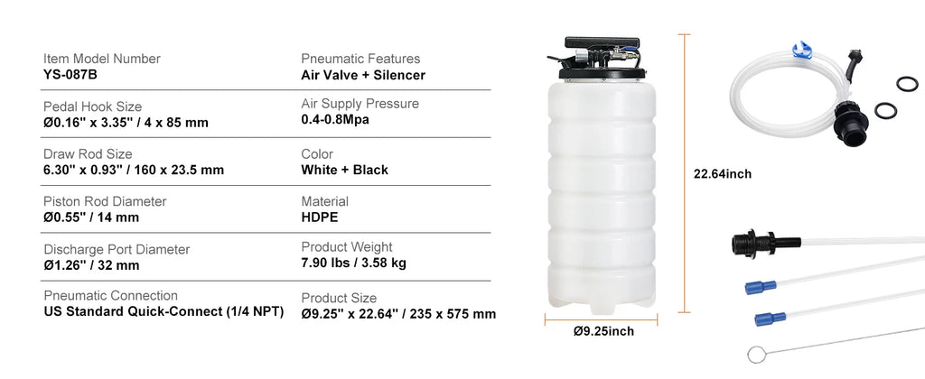 SucceBuy 6.5L/15L Pneumatic Fluid Extractor with Suction Hose Oil Changer Fuel Pump for Automotive Fluids Vacuum Evacuation